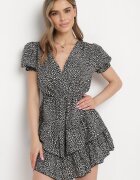 cflo Rochie Neagră cu Elastic în Talie cu Decolteu Petrecut Ianveia