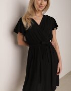 cflo Rochie Neagră din Vâscoză și cu Curea Legată Gariela