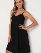 cflo Rochie Neagră din Viscoză cu Bretele Subțiri Reglabile Decorată cu Bandă Decorativă și Broderie Nelrissa