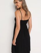 cflo Rochie Neagră din Viscoză cu Bretele Subțiri Reglabile Decorată cu Bandă Decorativă și Broderie Nelrissa