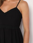 cflo Rochie Neagră din Viscoză cu Bretele Subțiri Reglabile Decorată cu Bandă Decorativă și Broderie Nelrissa
