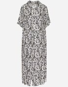 cflo Rochie neagră din Viscoză cu croi tip cutie cu model ornamental Ridisa