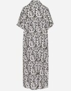 cflo Rochie neagră din Viscoză cu croi tip cutie cu model ornamental Ridisa
