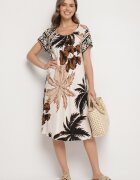cflo Rochie Neagră din Viscoză cu Croială Cloș cu Model Floral Miratiela