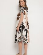 cflo Rochie Neagră din Viscoză cu Croială Cloș cu Model Floral Miratiela