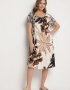 cflo Rochie Neagră din Viscoză cu Croială Cloș cu Model Floral Miratiela