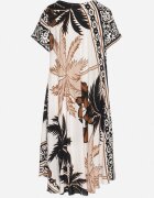 cflo Rochie Neagră din Viscoză cu Croială Cloș cu Model Floral Miratiela