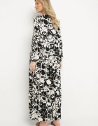 cflo Rochie Neagră din Viscoză cu Croială Dreaptă cu Model Floral Ridiana