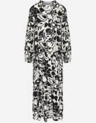 cflo Rochie Neagră din Viscoză cu Croială Dreaptă cu Model Floral Ridiana
