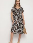 cflo Rochie Neagră din Viscoză cu croială evazată cu imprimeu leopard Luneira