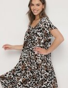 cflo Rochie Neagră din Viscoză cu croială evazată cu imprimeu leopard Luneira
