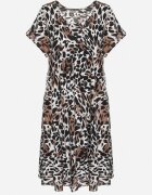 cflo Rochie Neagră din Viscoză cu croială evazată cu imprimeu leopard Luneira