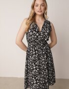 cflo Rochie Neagră din Viscoză cu Elastic încrețit în Talie și Decolteu petrecut Nivih