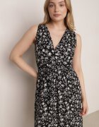 cflo Rochie Neagră din Viscoză cu Elastic încrețit în Talie și Decolteu petrecut Nivih