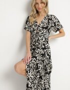 cflo Rochie Neagră din Viscoză cu Imprimeu Abstract Faledira