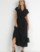 cflo Rochie Neagră Maxi Legată în Talie cu Elastic în Talie Vynyndu