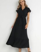 cflo Rochie Neagră Maxi Legată în Talie cu Elastic în Talie Vynyndu