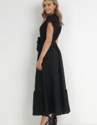 cflo Rochie Neagră Maxi Legată în Talie cu Elastic în Talie Vynyndu