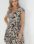 cflo Rochie Neagră Mini din Viscoză cu Elastic în Talie și Volane Nidi