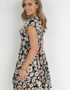 cflo Rochie Neagră Mini din Viscoză cu Elastic în Talie și Volane Nidi