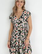 cflo Rochie Neagră Mini din Viscoză cu Elastic în Talie și Volane Nidi