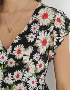 cflo Rochie Neagră Mini din Viscoză cu Elastic în Talie și Volane Nidi