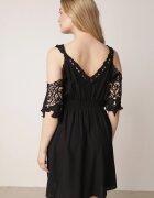 cflo Rochie neagră Mini stil spaniol cu bretele cu mâneci din dantelă și elastic în talie Giovati
