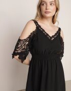 cflo Rochie neagră Mini stil spaniol cu bretele cu mâneci din dantelă și elastic în talie Giovati