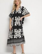 cflo Rochie neagră tip cutie din viscoză cu decolteu în V cu model etnic Abrellis