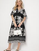 cflo Rochie neagră tip cutie din viscoză cu decolteu în V cu model etnic Abrellis