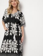 cflo Rochie neagră tip cutie din viscoză cu decolteu în V cu model etnic Abrellis