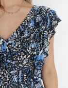 cflo Rochie Negru-Bleumarin Cloș Maxi cu bandă elastică încrețită în talie și Volane din Viscoză Wilsey