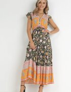 cflo Rochie negru-portocalie Maxi din Viscoză în Stil Boho Larres