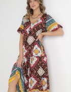 cflo Rochie Negru-Roșie din Viscoză Aegosa