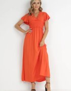 cflo Rochie Plic Portocalie din Viscoză cu elastic în talie Neroni
