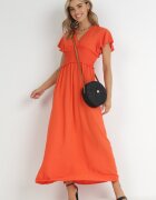 cflo Rochie Plic Portocalie din Viscoză cu elastic în talie Neroni