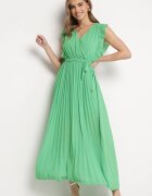 cflo Rochie Plisată Verde Maxi Vâscoză cu Decolteu Petrecut și Volane Glimes