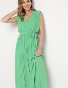 cflo Rochie Plisată Verde Maxi Vâscoză cu Decolteu Petrecut și Volane Glimes