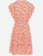 cflo Rochie Portocalie din Viscoză cu Imprimeu Floral cu Decolteu Petrecut Avafia