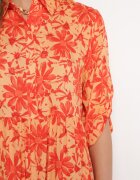 cflo Rochie Portocalie Maxi cu Imprimeu Floral și Partea de Sus Tip Cămașă Lithaia