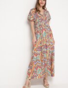 cflo Rochie Portocalie Maxi din Viscoză cu Elastic în Talie în Stil Etnic Daliora
