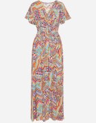 cflo Rochie Portocalie Maxi din Viscoză cu Elastic în Talie în Stil Etnic Daliora