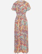cflo Rochie Portocalie Maxi din Viscoză cu Elastic în Talie în Stil Etnic Daliora