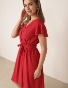 cflo Rochie Roșie din Vâscoză cu Curea înnodată Gariela
