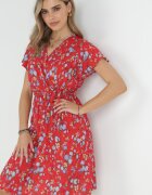 cflo Rochie Roșie Midi din Viscoză cu Elastic în Talie și Mânecă Scurtă Jodys