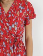 cflo Rochie Roșie Midi din Viscoză cu Elastic în Talie și Mânecă Scurtă Jodys