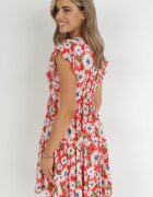 cflo Rochie Roșie Mini din Viscoză cu Elastic în Talie și Volane Nidi