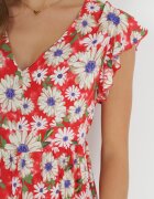 cflo Rochie Roșie Mini din Viscoză cu Elastic în Talie și Volane Nidi