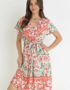 cflo Rochie Roșu-Verde Cloș cu Elastic în Talie Angely