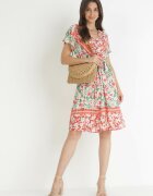cflo Rochie Roșu-Verde Cloș cu Elastic în Talie Angely